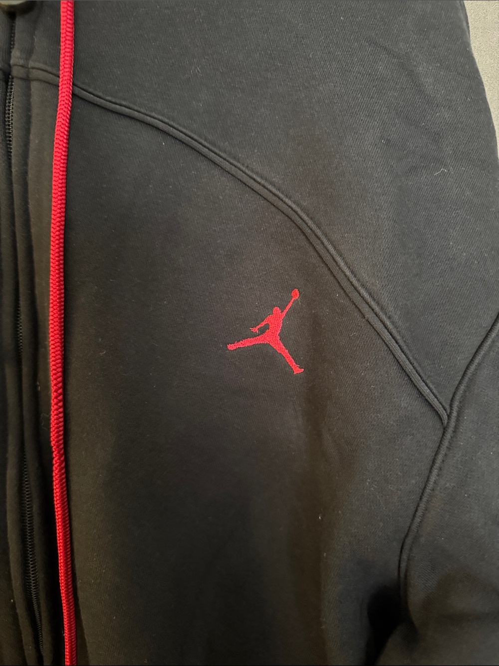 Jordan Black Zip Hoodie with Red Accent Logo and Drawstrings - Picture 2 of 4